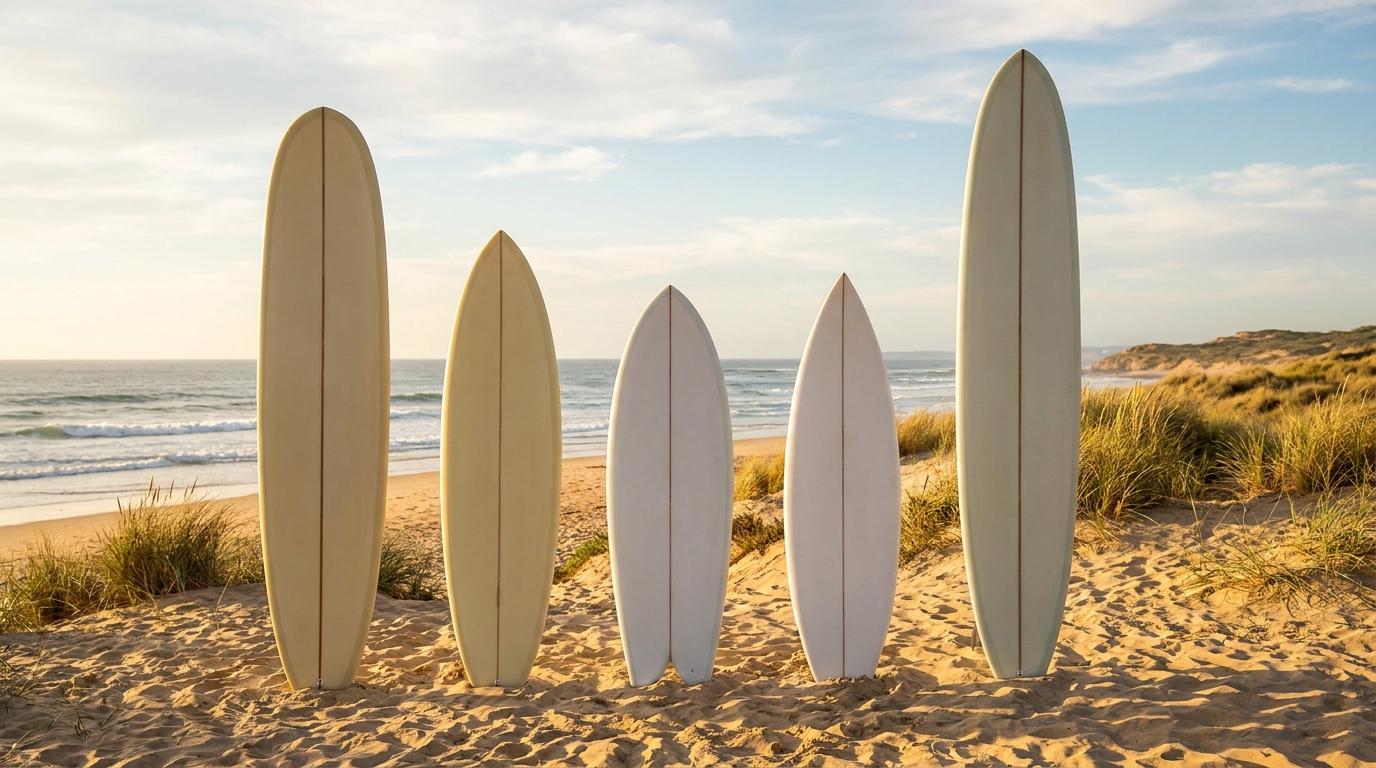 Surfboard types comparison — surfing and water sports article illustration