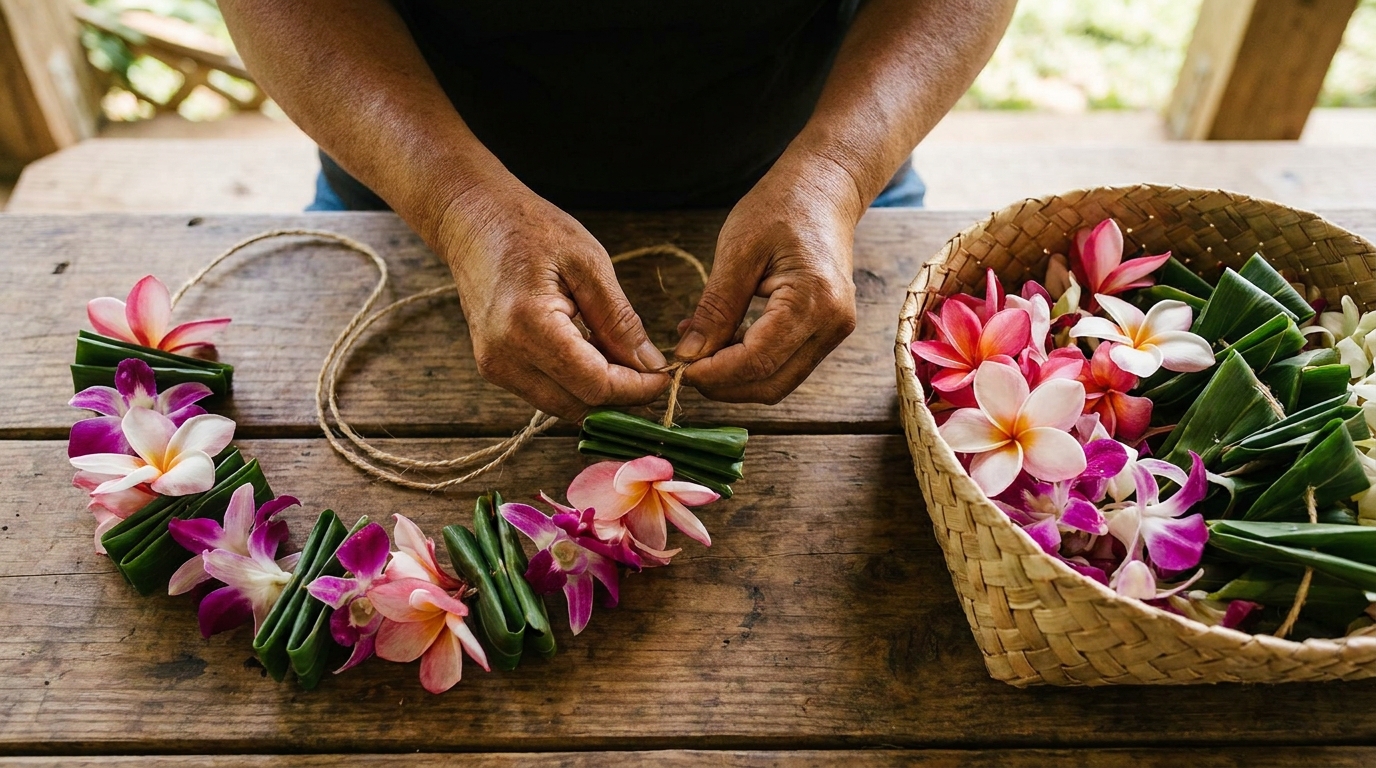 Lei making — surfing and water sports article illustration