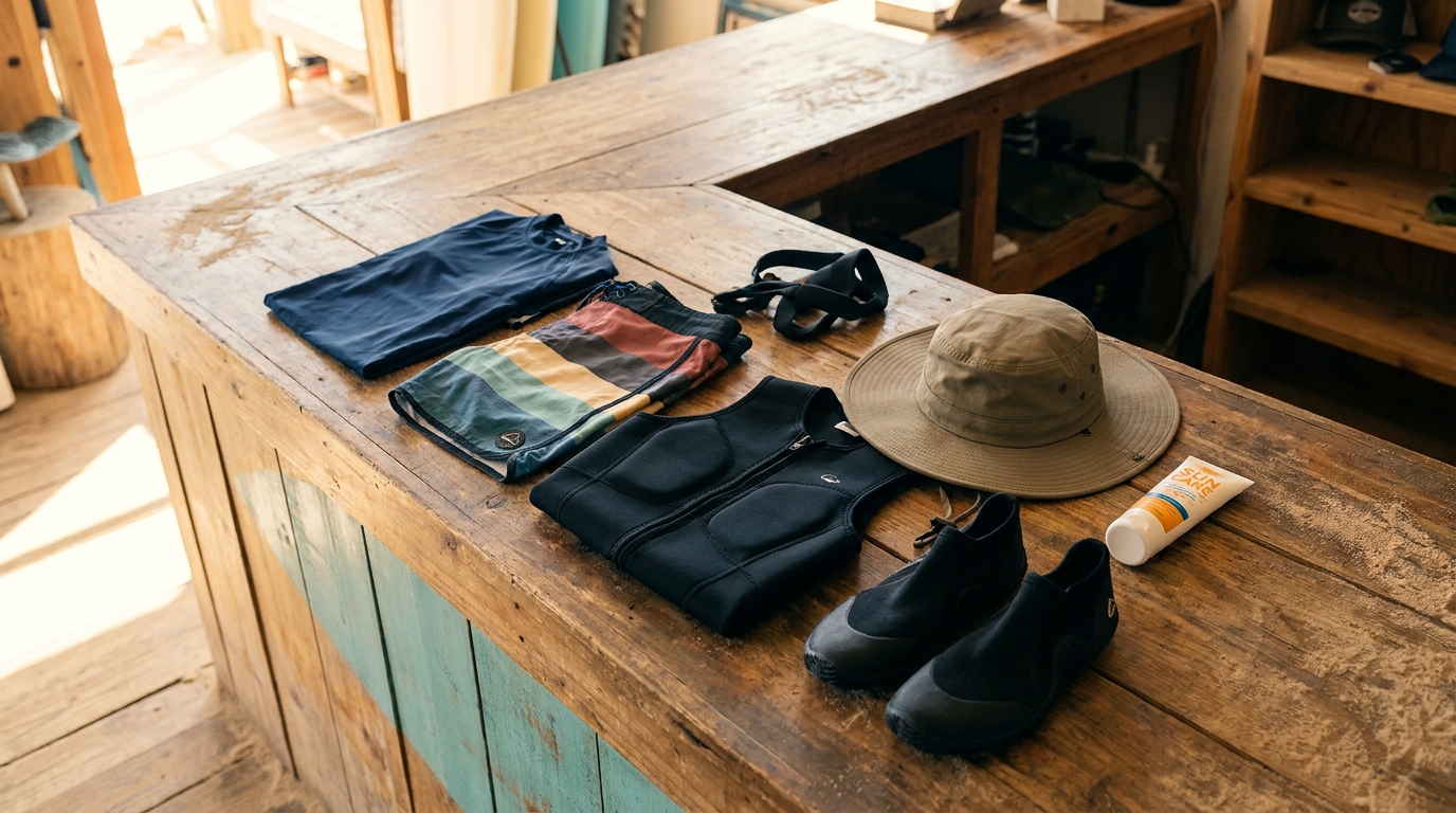 What to wear surfing — surfing and water sports article illustration
